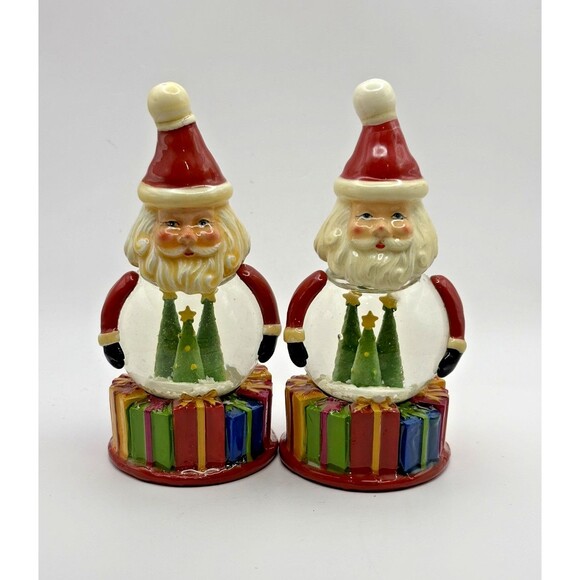 Neiman Marcus Santa Claus Christmas Salt and Pepper Shakers Snow Globes Used - Picture 1 of 8